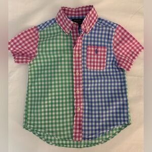 Polo Ralph Lauren Shirt Boy's 4T Preppy Gingham Button Up Short Sleeve Collared